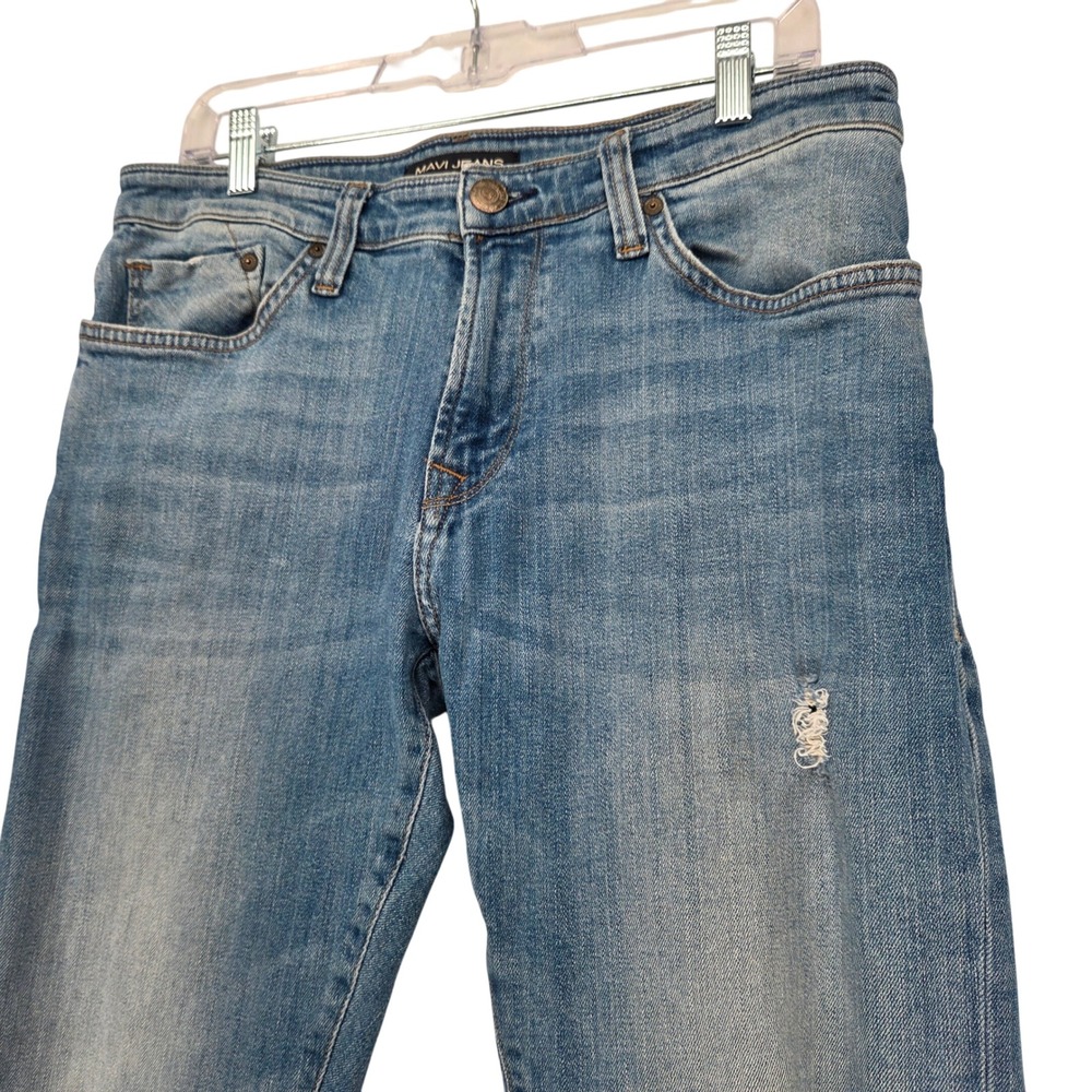 Mavi Men 32 x 31 Slim Fit Straight‎ Jeans Light Wash Distressed Blue Denim